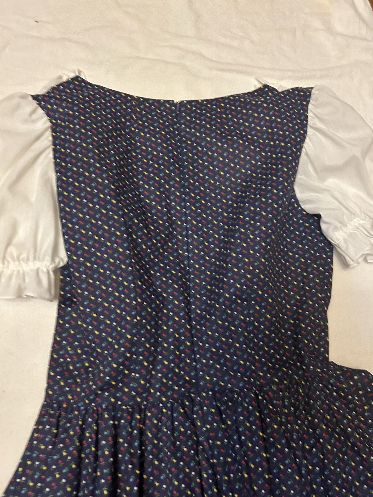 VTG 70s Navy Prairie Ruffled Square Dance Dress 160″ twirl skirt country sm med