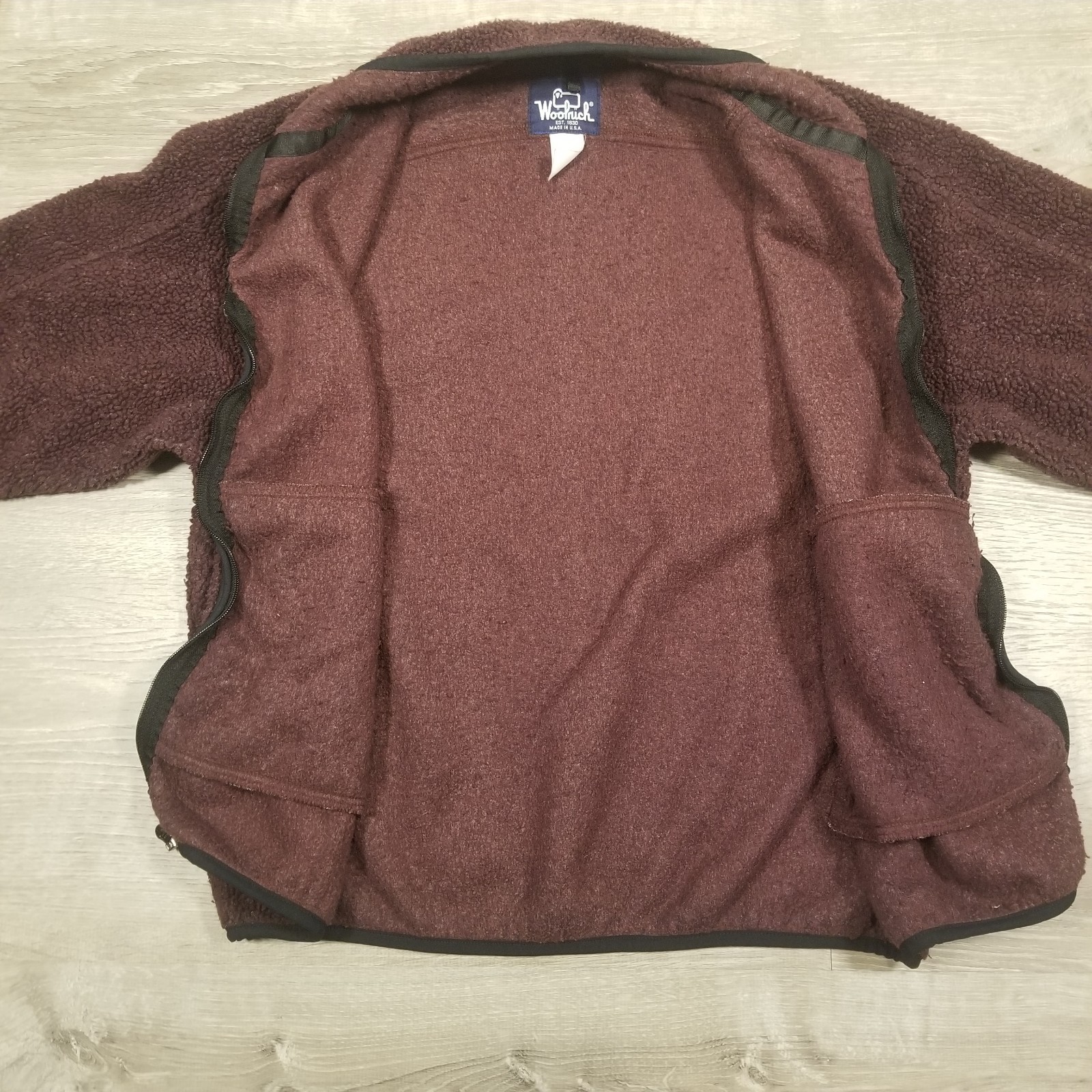 Vintage 90s Woolrich Full Zip Sherpa Fleece Jacket Womens Medium Maroon Burgundy