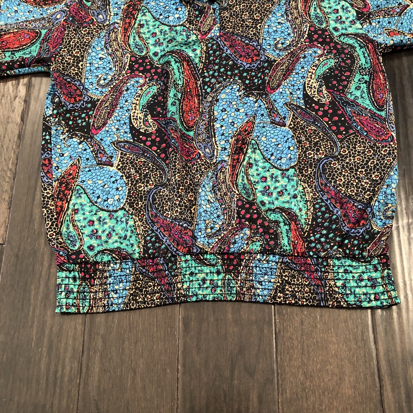 Vtg Lori Of California Blouse Womens Multicolored Paisley Sz 12 Smocked Waist