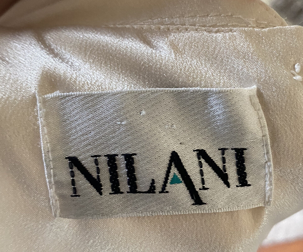 Vtg 80’s Ivory Nilani Blouse Hand Beaded Bow Appliqué Puff Shoulder Victorian 6