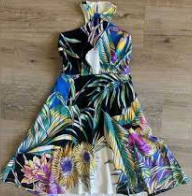 Mara Hoffman Halter Skater Style Dress In Viva Tropical Print Size L