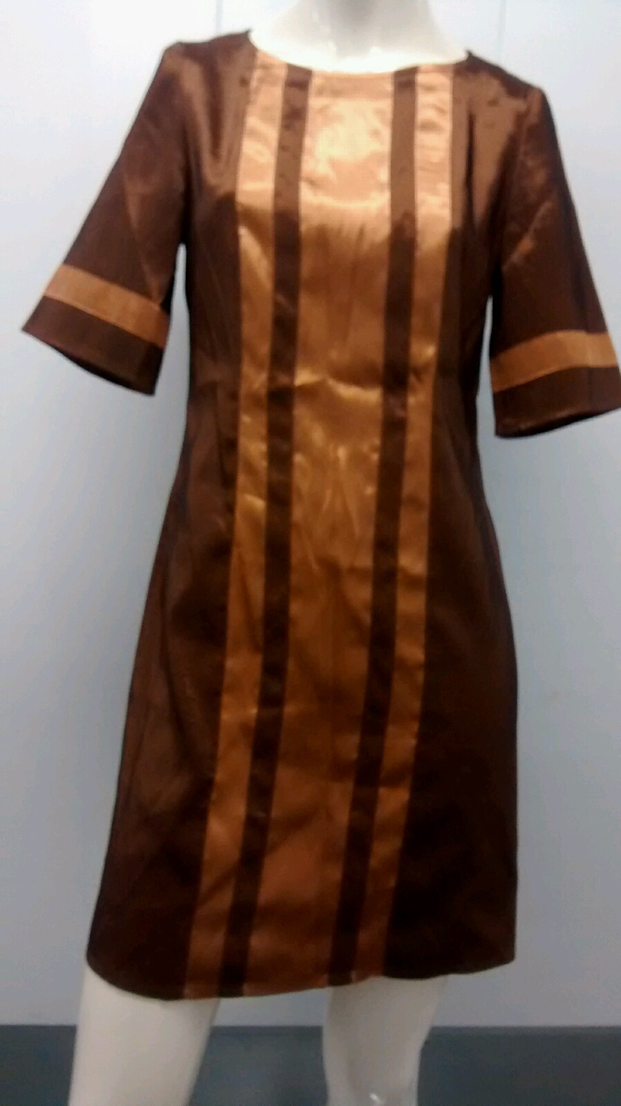 VERTIGO PARIS Dress MOD A-line 1990s Designer Bronze Size XS SMALL SPACE AGE