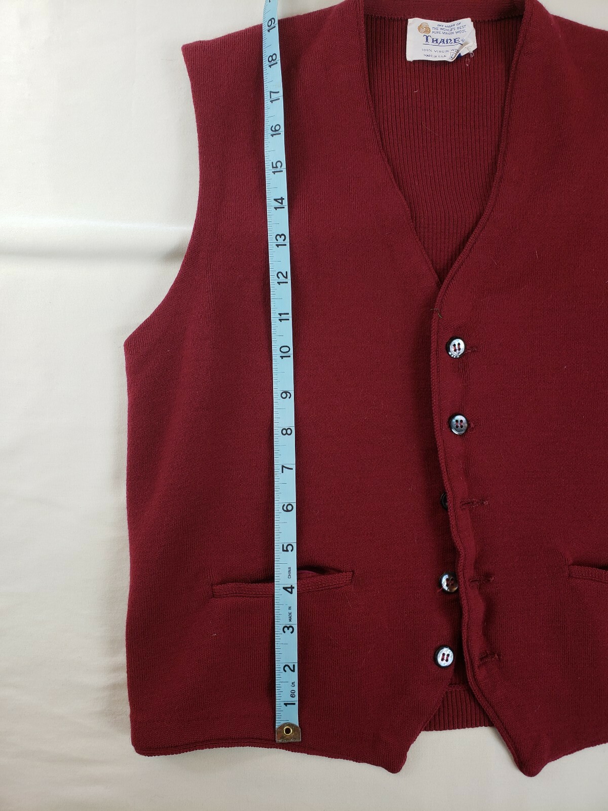 Thane Women’s L Maroon VTG Pure Virgin Wool Sweater Vest Buttoned Made in USA
