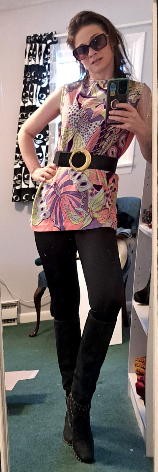 Vintage 1960s Peter Max style butterfly print sleeveless tunic tank womens M L