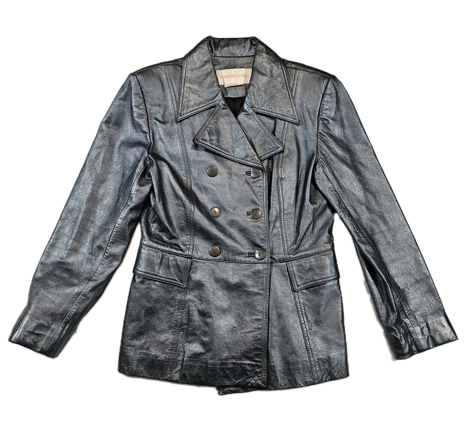 Vintage 70s Margaret Godfrey Silver Metallic Pewter Leather Jacket Blazer 8