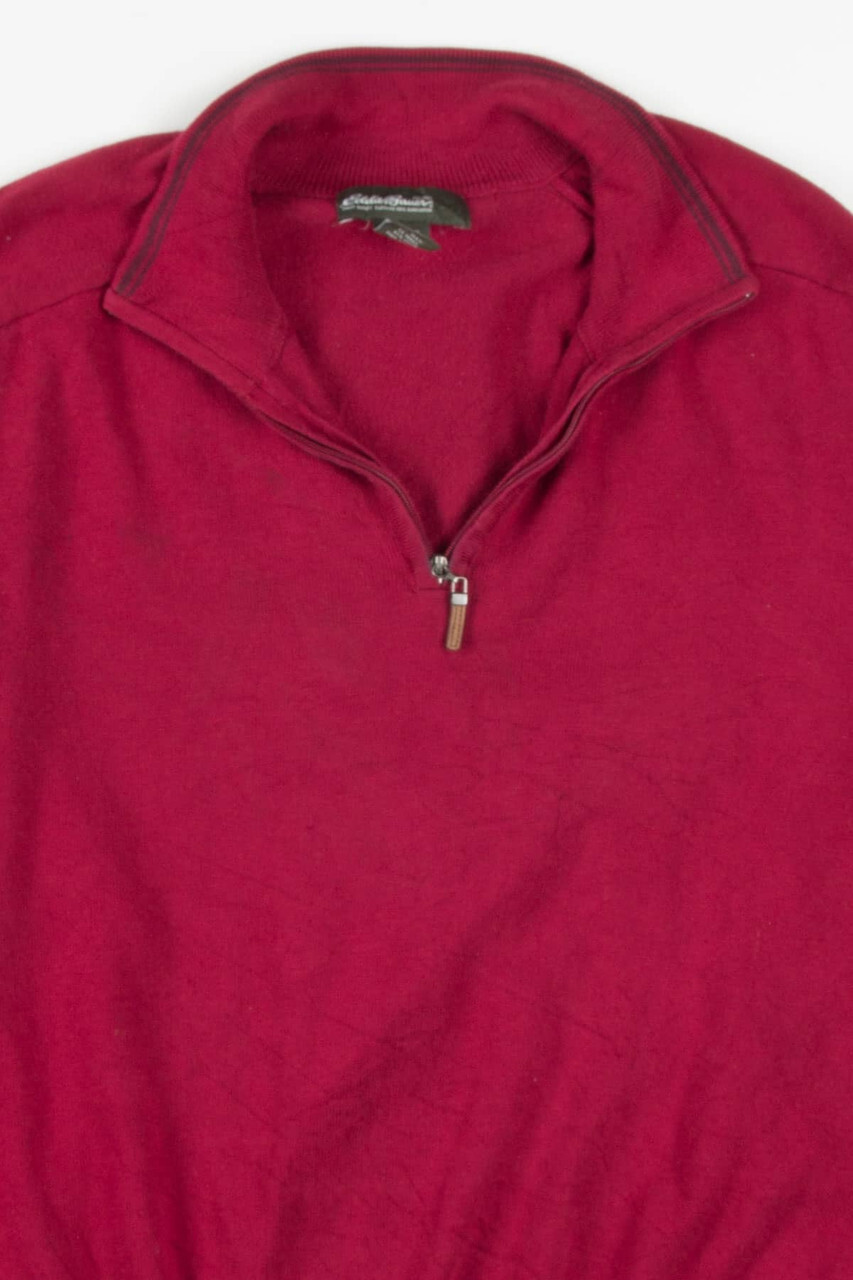 Vintage Red Eddie Bauer Sweater Medium Half Zip Collar Pullover Warm