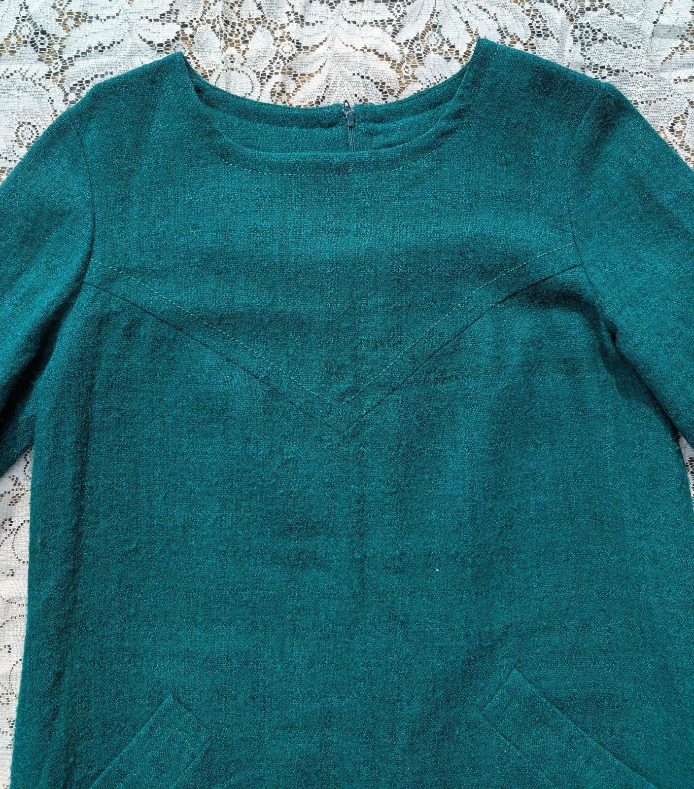 Vintage Handmade 60s Mod GoGo Teal Green Mohair Cocktail Shift Sheath Mini Dress