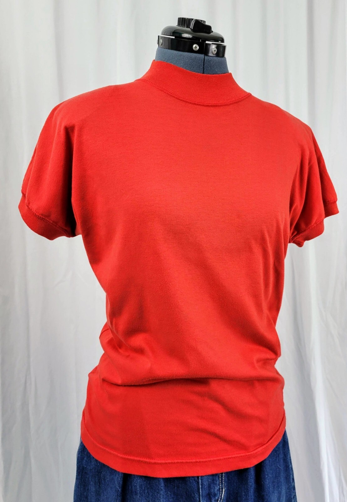Vintage Red Knit Drop Sleeved Mock Turtleneck Top Size Medium