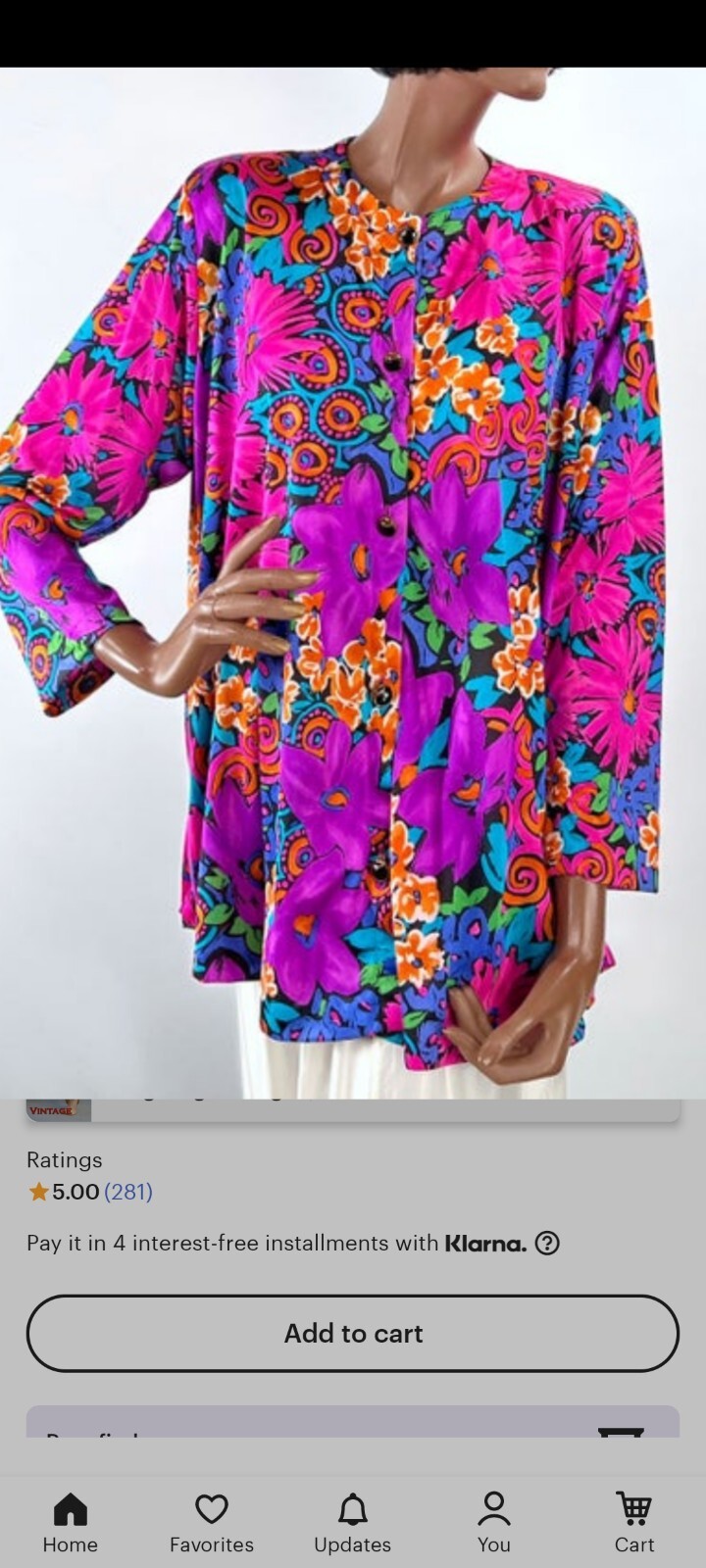Vtg 80’s Psychedelic Floral A-line Top Sz S by De Weese Long S Cover-up Pockets