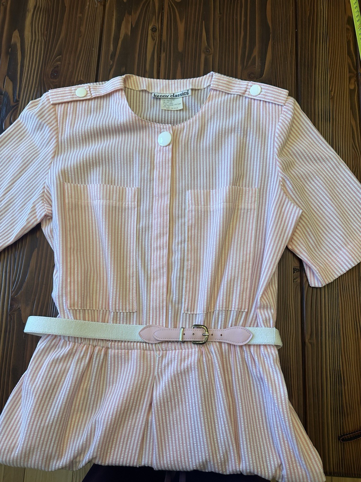 Vintage Pink White Striped Dress Belted Cottagecore USA Size 18