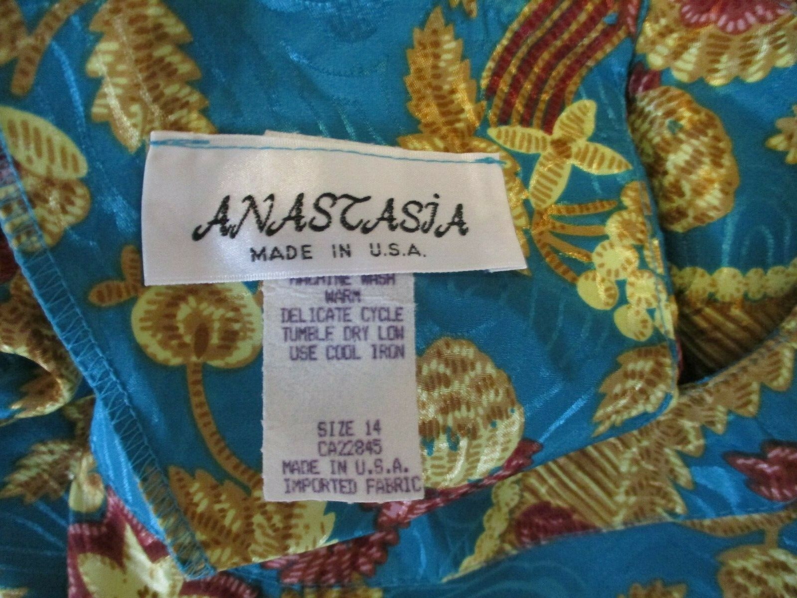 VTG 90’s Anastasia Top Size 14 Collarless Floral Jacquard Print Pullover Blouse