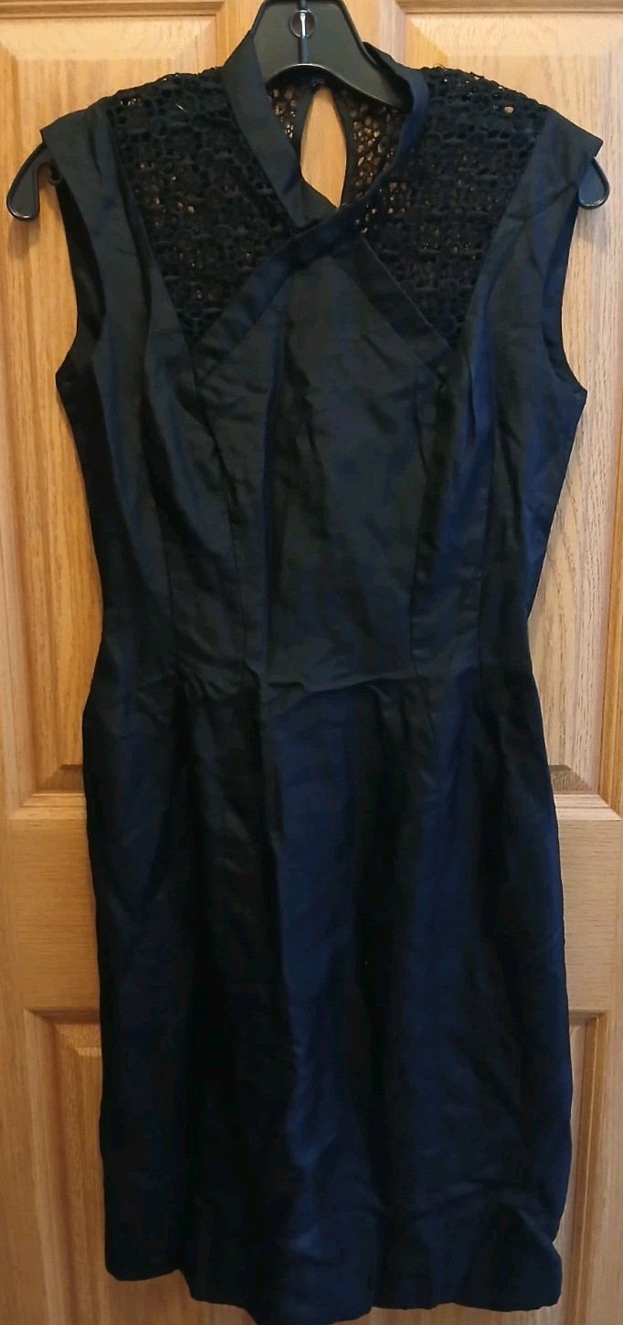 Vintage WWII 1940’s Black Rayon Crepe Sleeveless Occasion Dress Openwork Yoke XS