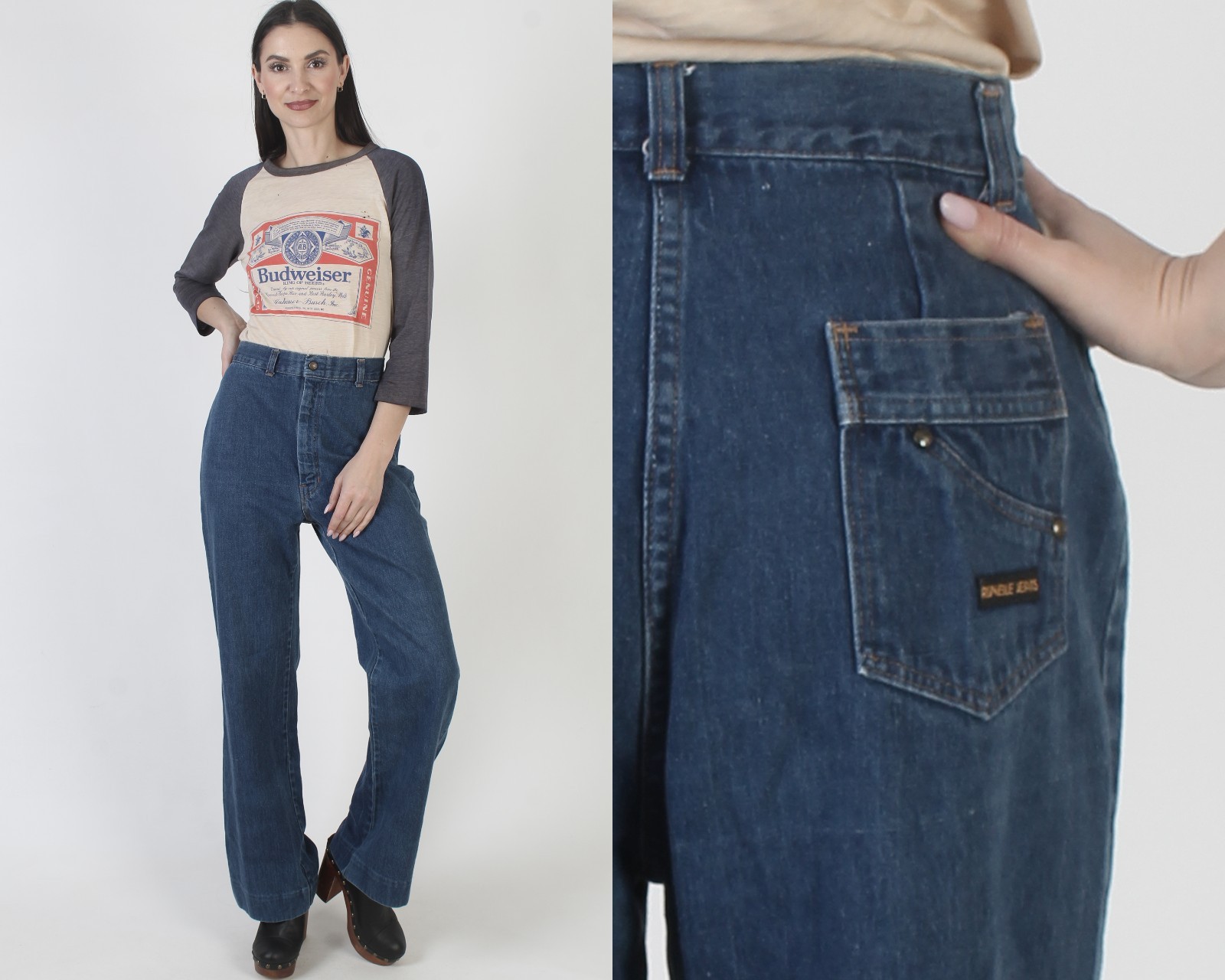 Vintage 70s Wide Leg jeans Blue Denim High Waist Bellbottom Flare Pants 28