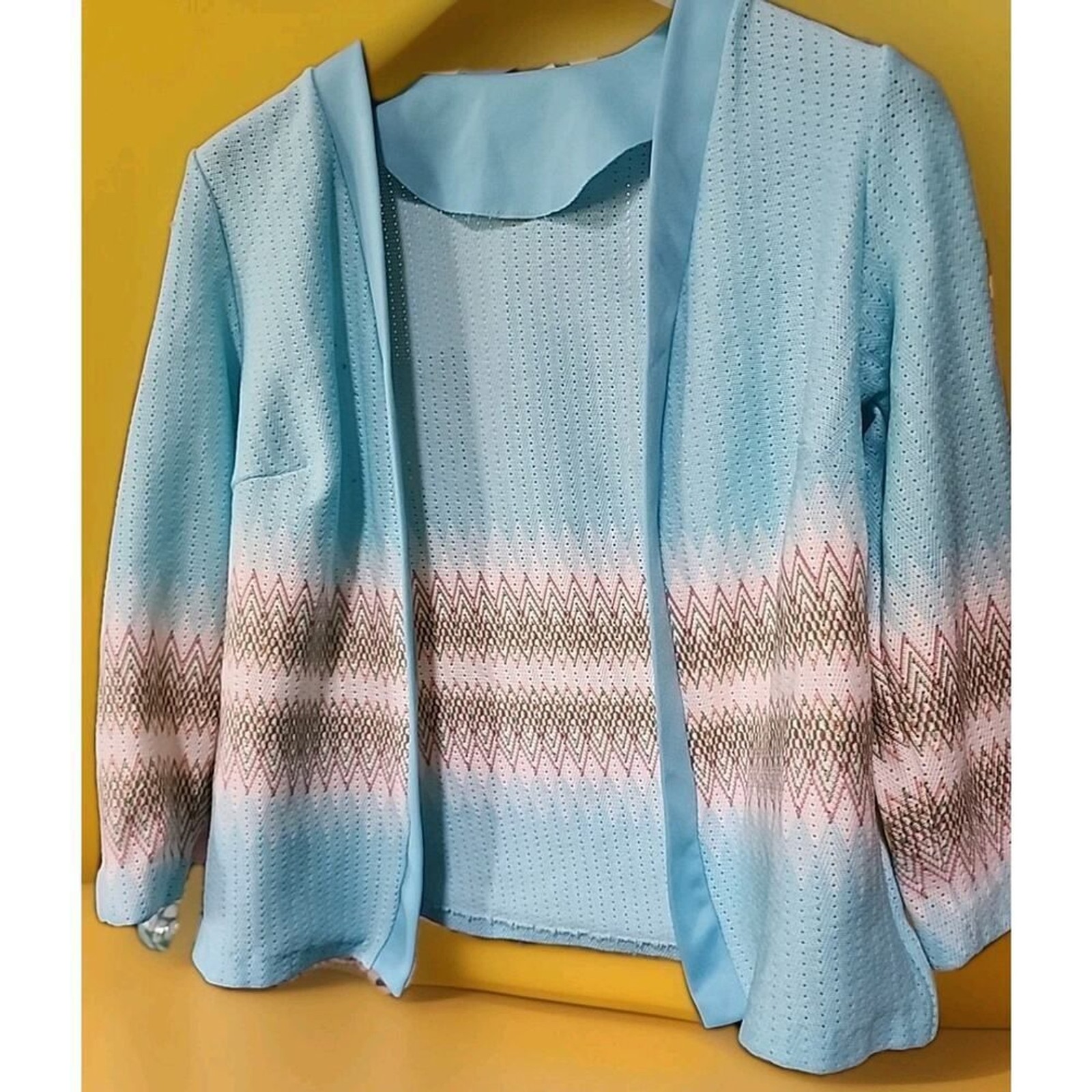 Vintage Open Front Jacket Blazer Geometric Mad Men Jackie O Small 60s A99