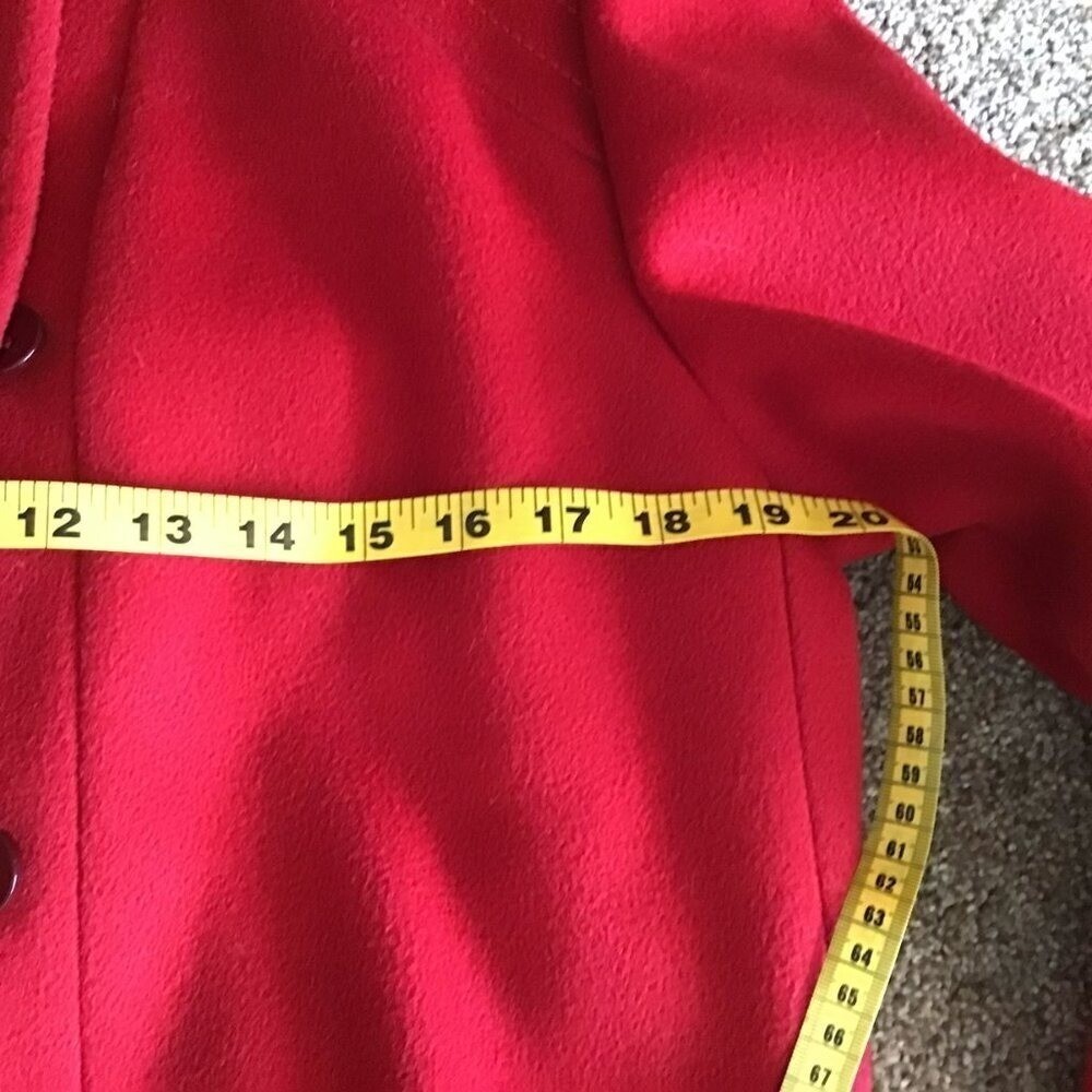 Bromleigh Vintage Red Wool Coat Stand Collar Button Front Satin Lined Women