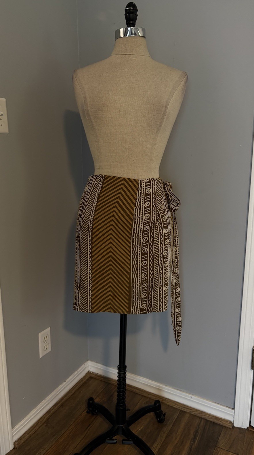 Vintage 90s Batik Print Cotton Mini Skirt New Zealand Boho Whimsy Grunge Hippy L