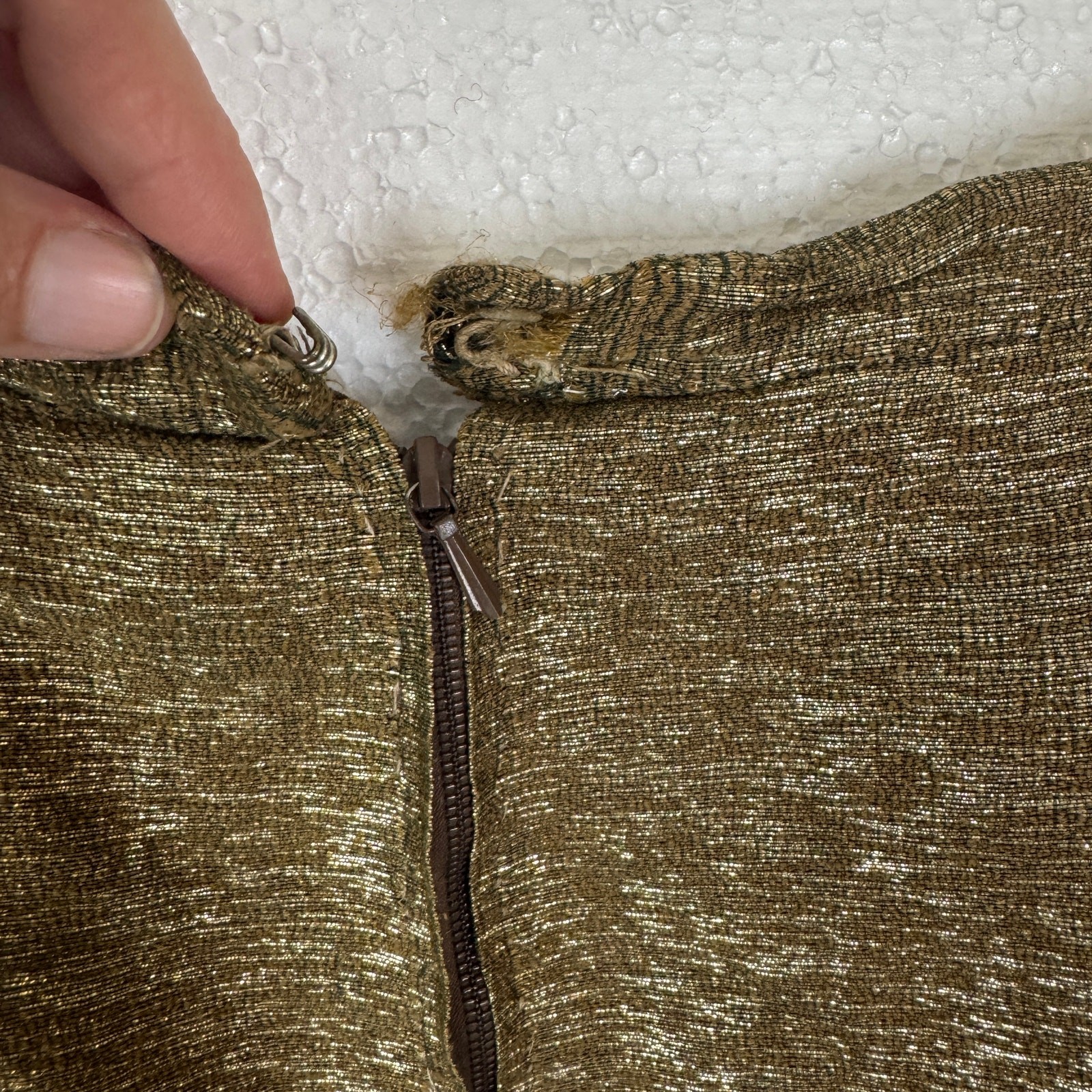 Vintage 60s Gold Metallic Skirt Lurex Pencil Party Costume 28W Medium As-Is
