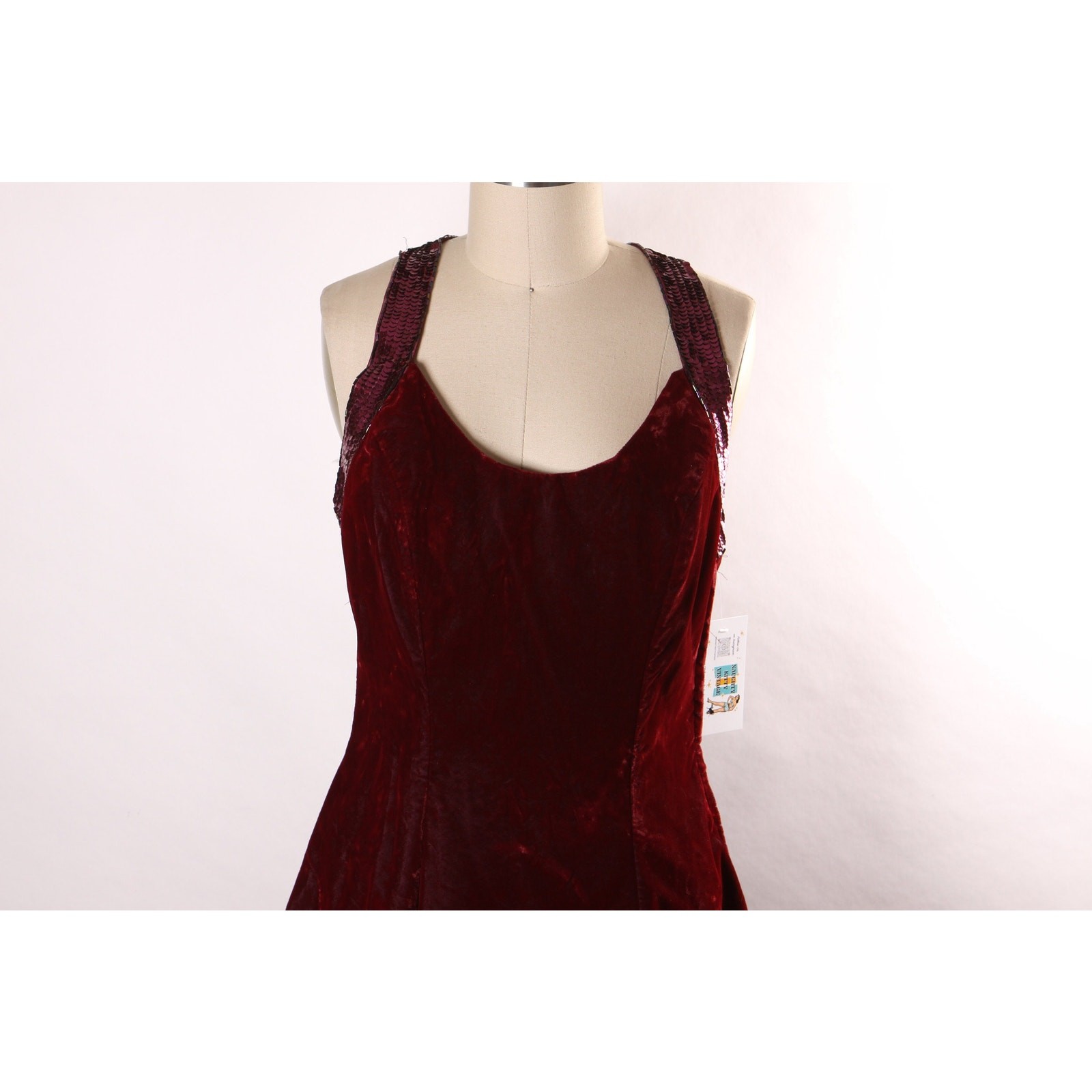 1980s 1990s Burgundy Velvet Beaded Flared Skirt Formal Prom Dress by De-Laru