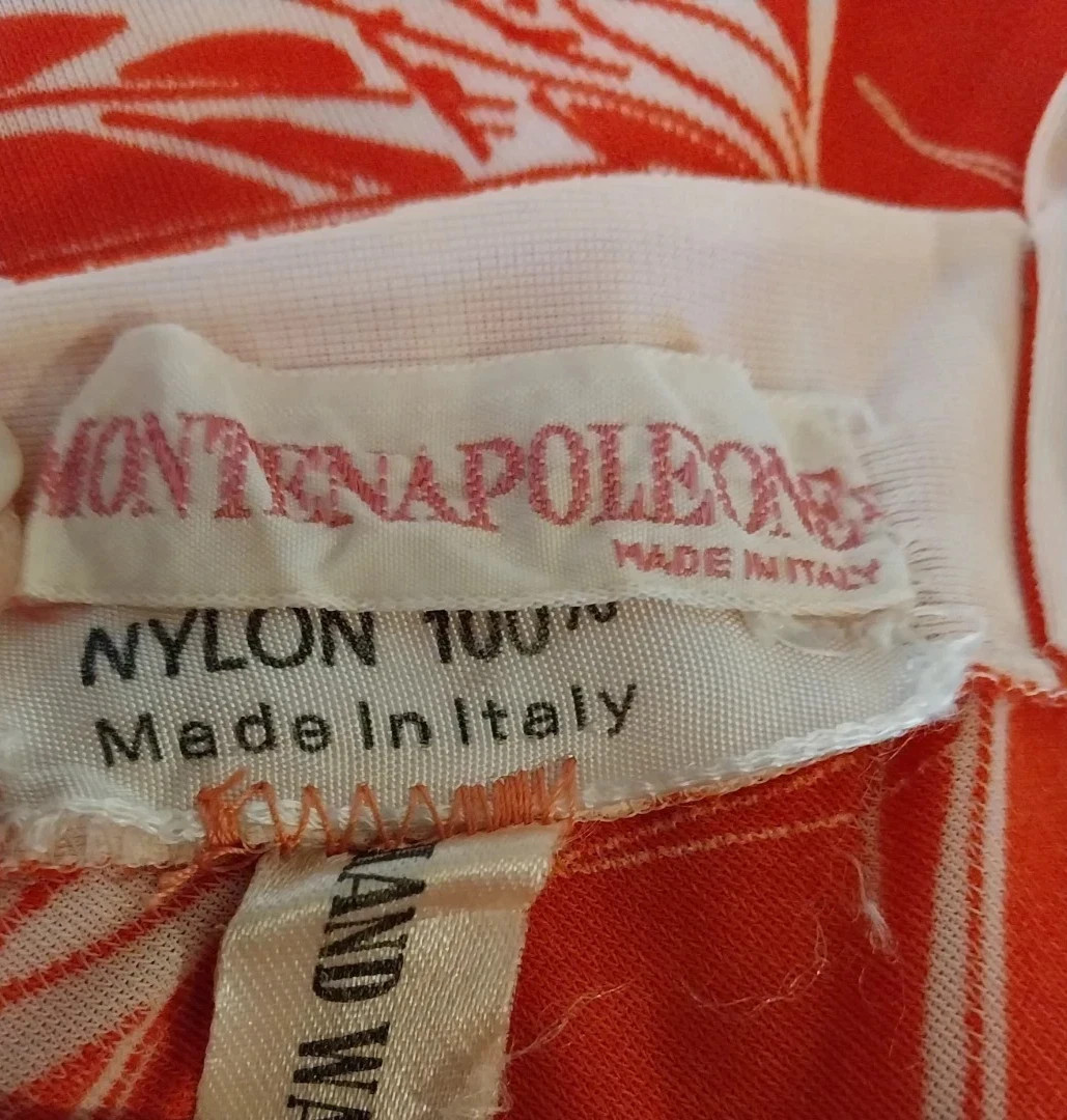 Vtg SILKY NYLON ORANGE ITALY 70S NIGHTGOWN LONG MAXI HIPPY DRESS S 34