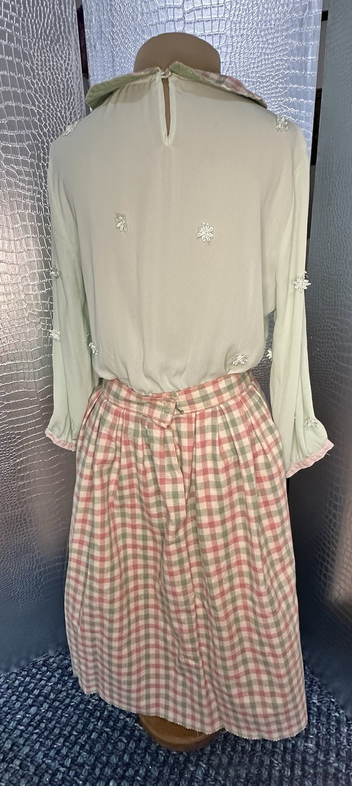 Vintage Mint Green Dress With Matching Red Green Beige Plaid Skirt