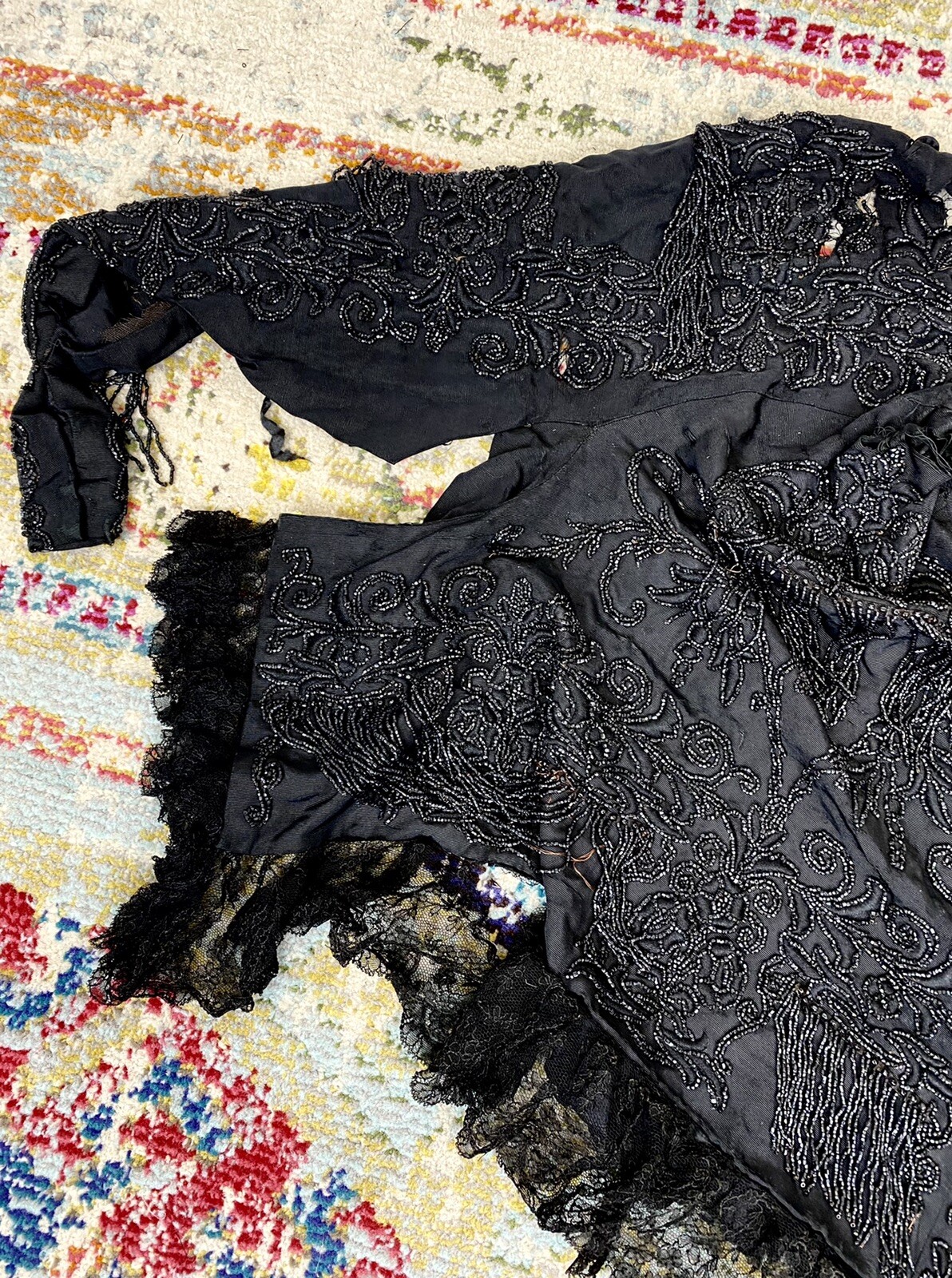 Authentic 1800s Victorian Black Jet Beaded Jacket Damaged Costume Inspo as is