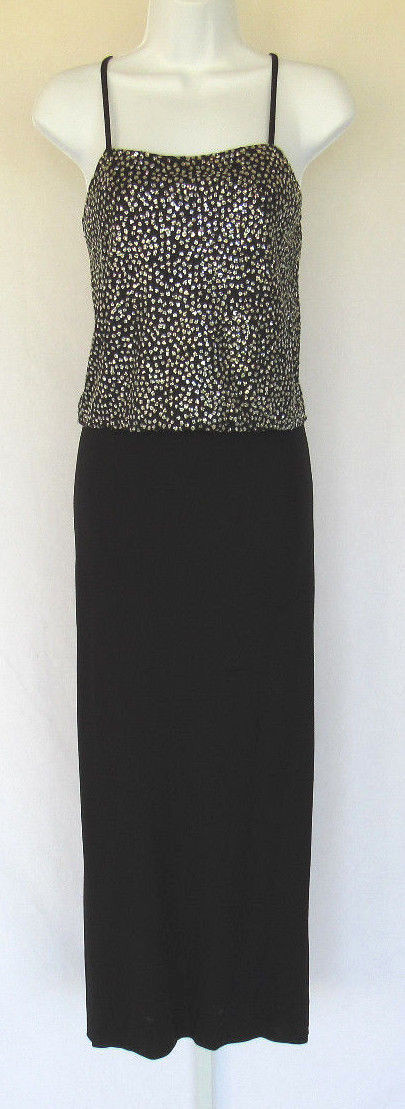 VINTAGE 1970s 80s THEMES GLITTER TOP & LONG SKIRT BLACK SILVER SIZE 6 LINED
