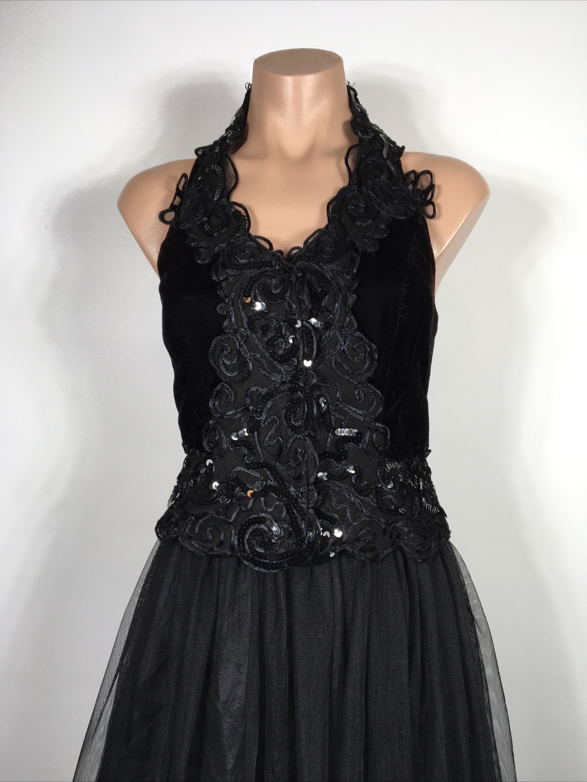 Vintage L.A. Glo 3/4 Goth Glam Party/Cocktail 2pc Halter Tulle Dress Prom y2k