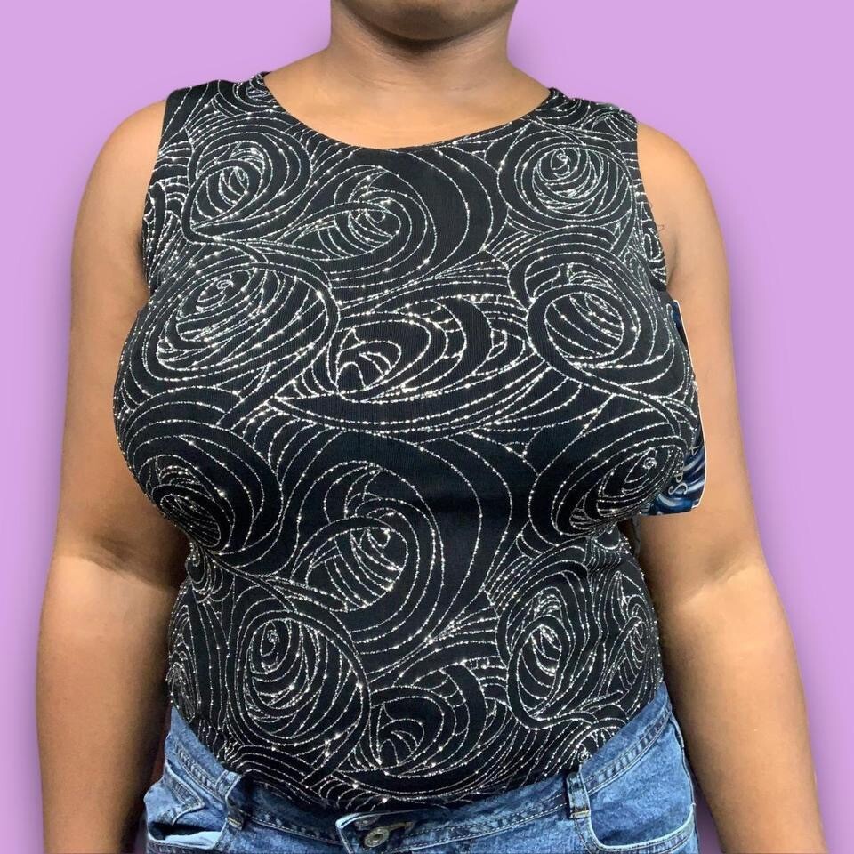 Scooter Tops by Onyx Nite vintage 90s sparkle black glitter tank top M NWT