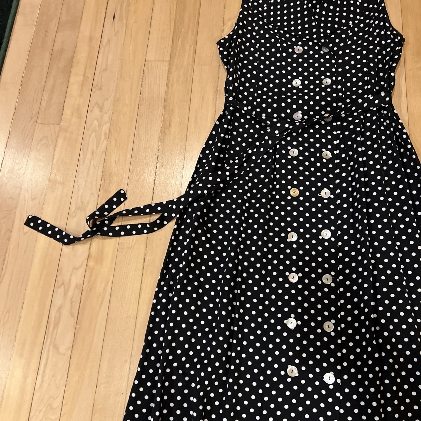 J.B.S. Ltd Black White Polka Dot Vtg Dress White Sailor Collar Sleeveless Sz 10