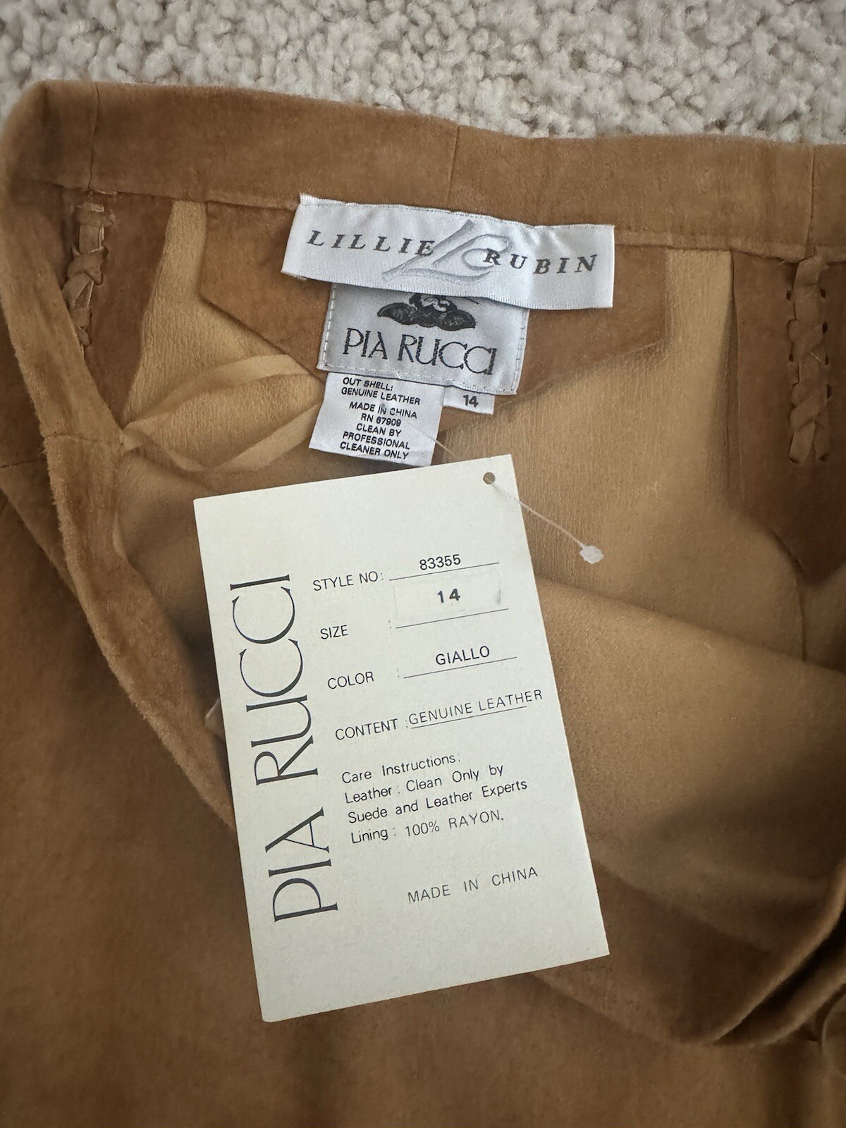 VINTAGE PIA RUCCI LILLIE RUBIN TAN SUEDE LEATHER BEADED FRINGE SKIRT NWT SIZE 14