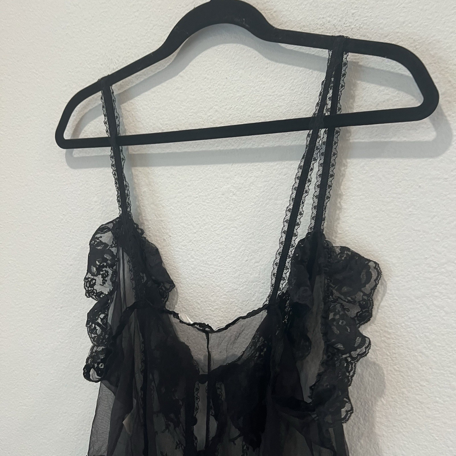 Vintage Sabrina Mervyn’s Sheer Lace Babydoll Teddy Lingerie Black Large USA FF