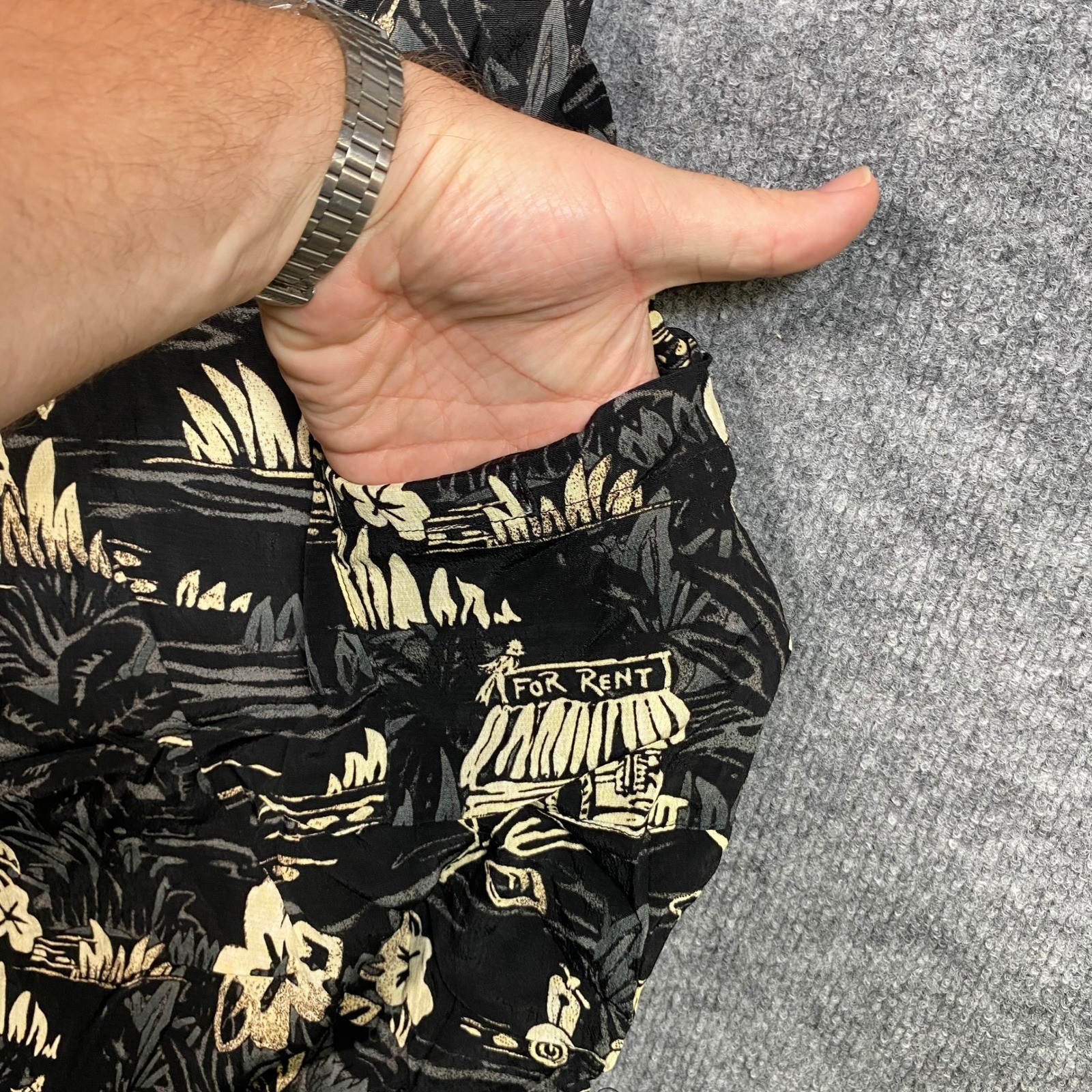 Weekend Traffic Vintage 90s Tropical Island Print Rayon Shift Dress Black XS