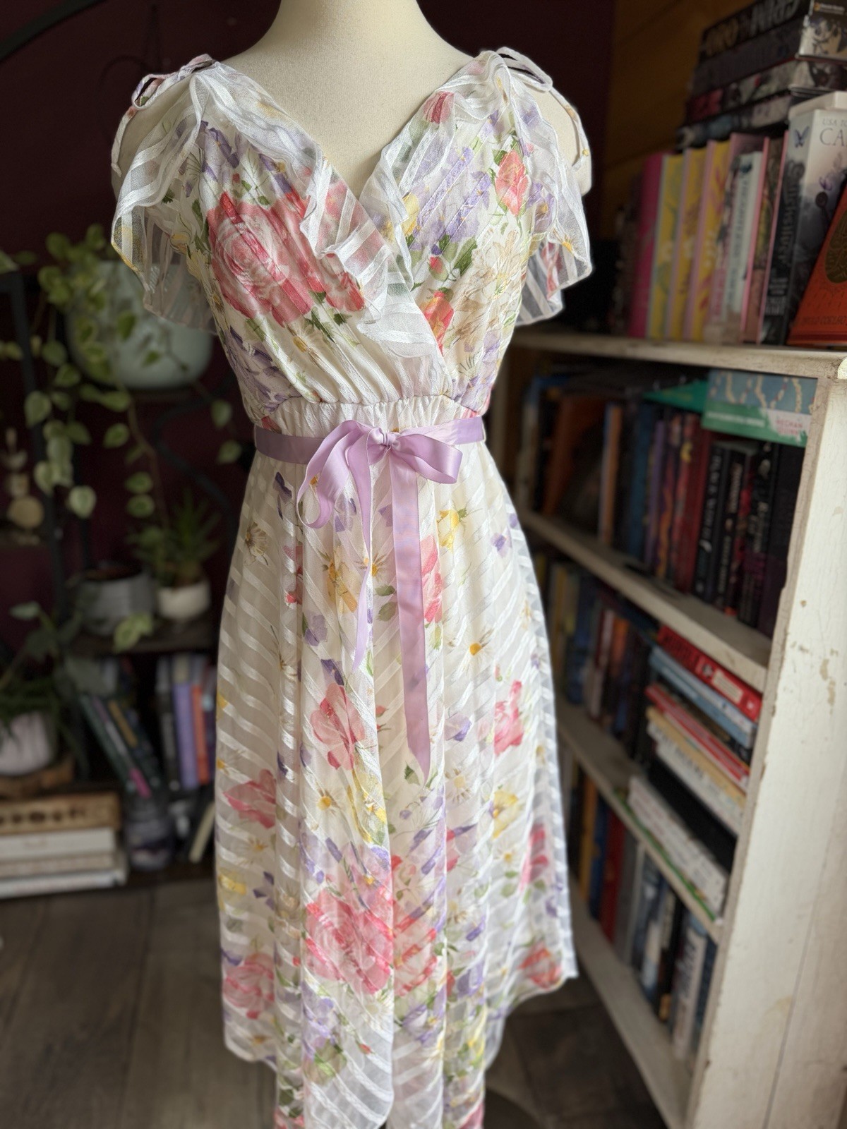 Vintage 70’s Spring Garden Fairy Dress Pink Purple Small Medium Erika’s Place