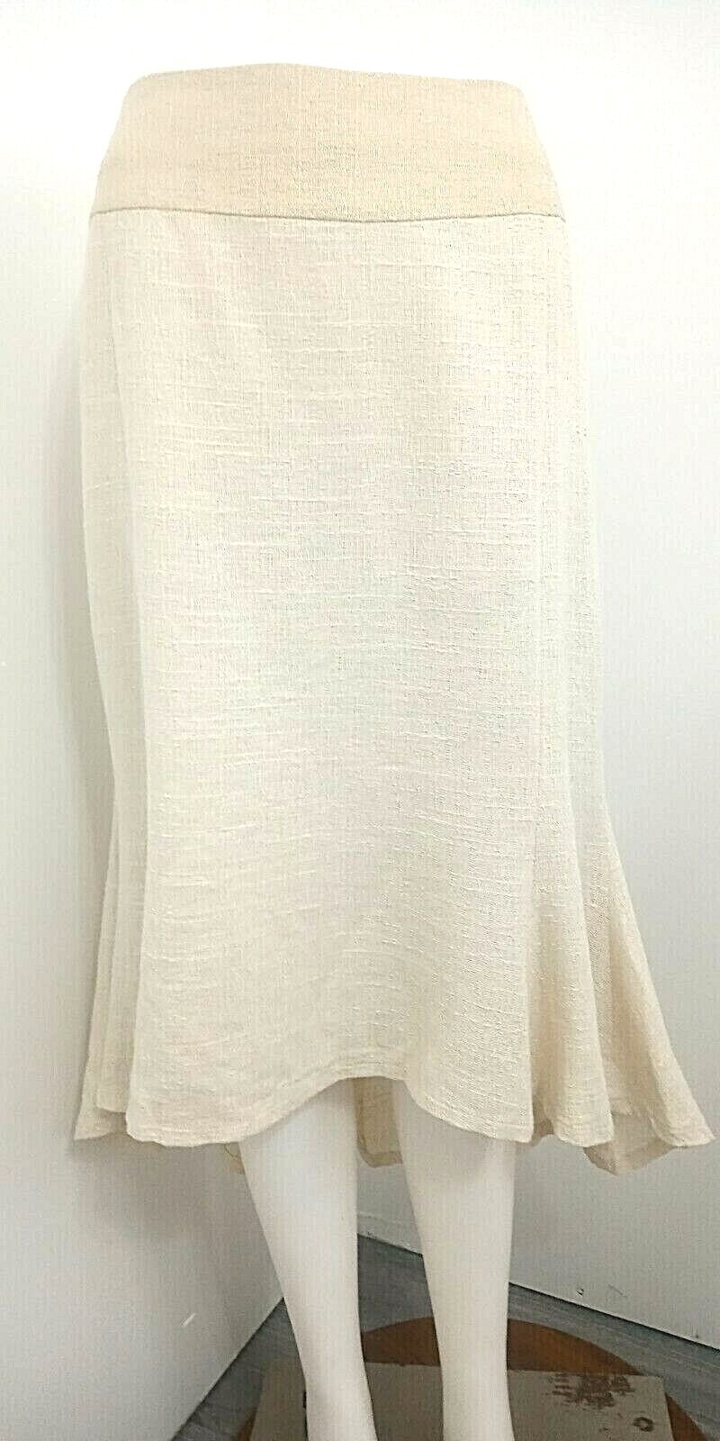 Vintage 1980s NEWPORT NEWS Midi Skirt Women’s 16 Ivory Gold Lurex High Low Flowy