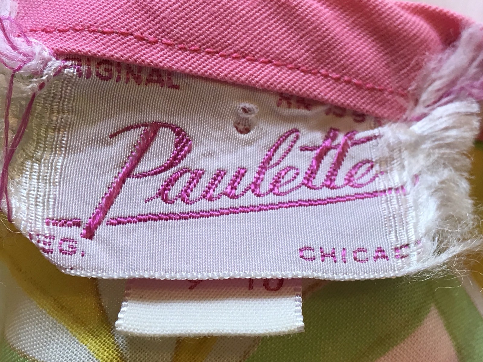 Paulette Chicago 60s Retro Pink Yellow Green White Full Length Dress Size 9-10