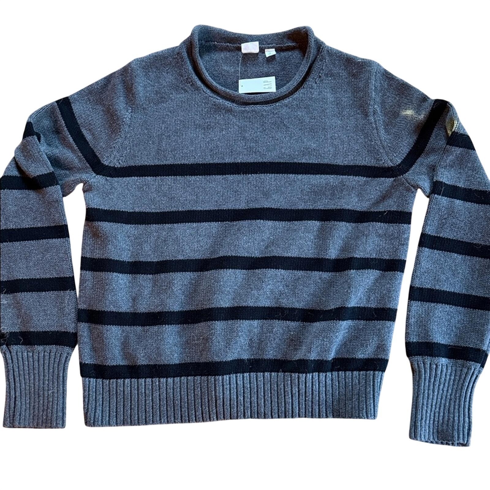 GAP Grey and Black Striped Crewneck Knit Sweater Women’s Small