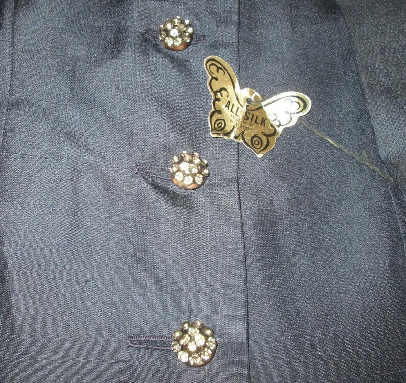 vintage 1960s Navy Silk Suit By Carol Brent – Size 12P – NOS