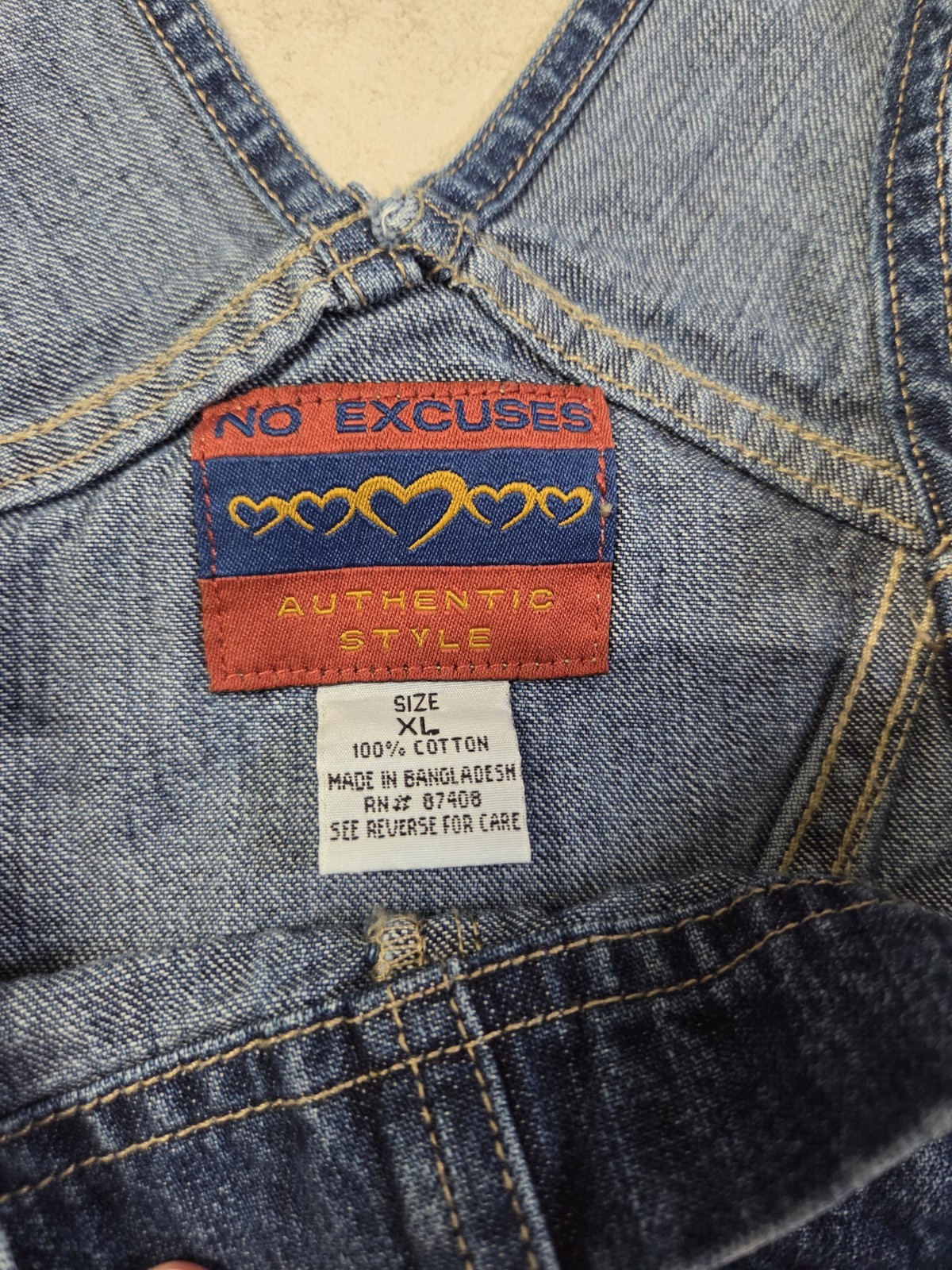 VTG 90s No Excuses Womens Size XL Denim Blue Jean Bib Overalls Cargo Carpenter
