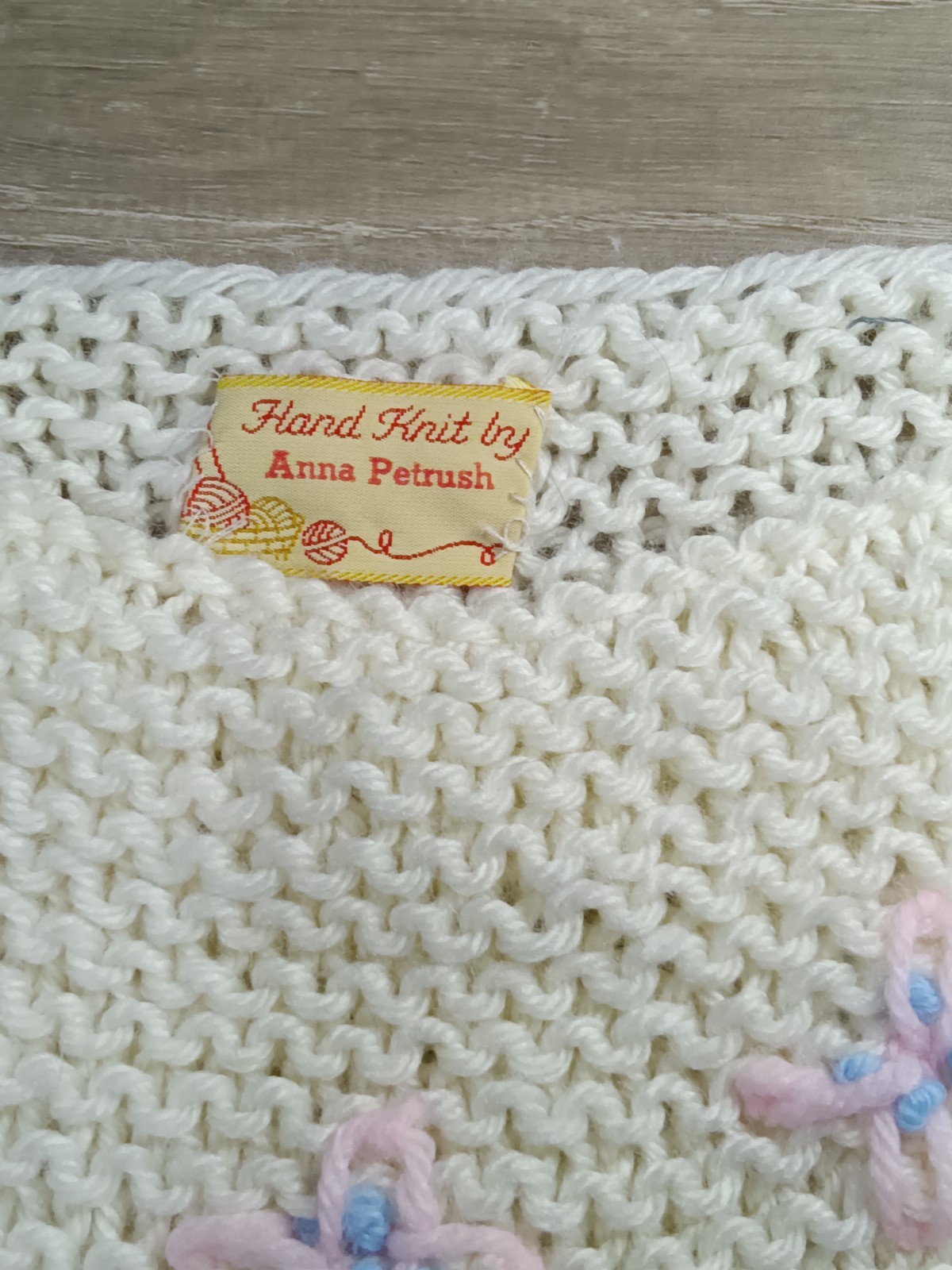 Rare Vintage 1980s Anna Petrush Hand Knit Sweater Ivory Pink Blue Women’s Knit