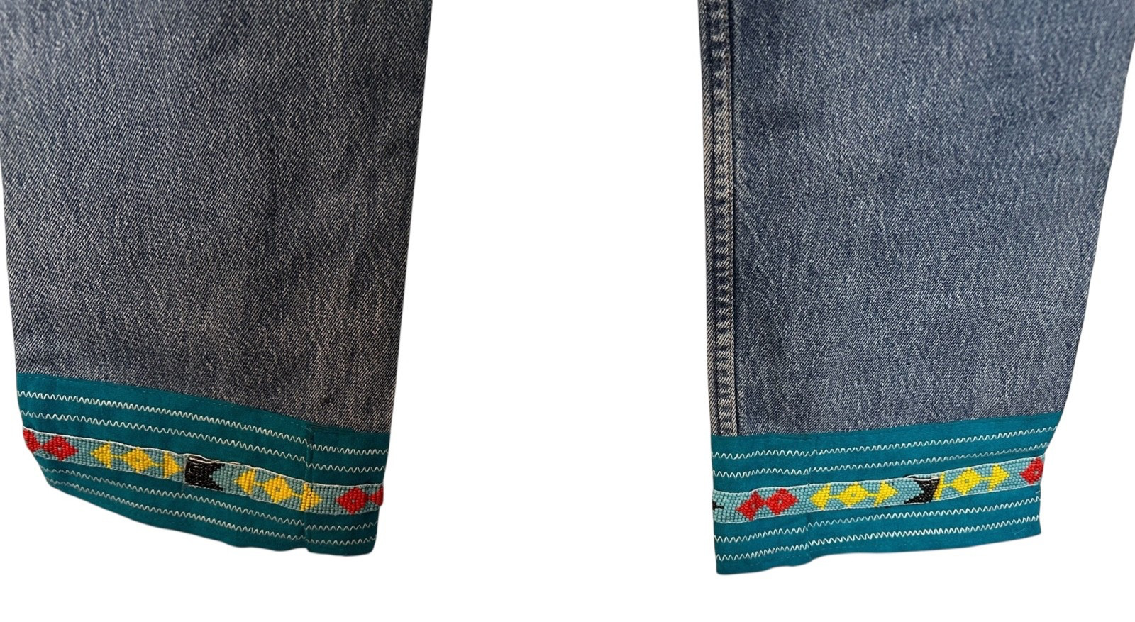 Vintage Buzz 18 Beaded Levi’s 501 Jeans 1980s Reworked 28” Waist USA Made Boho