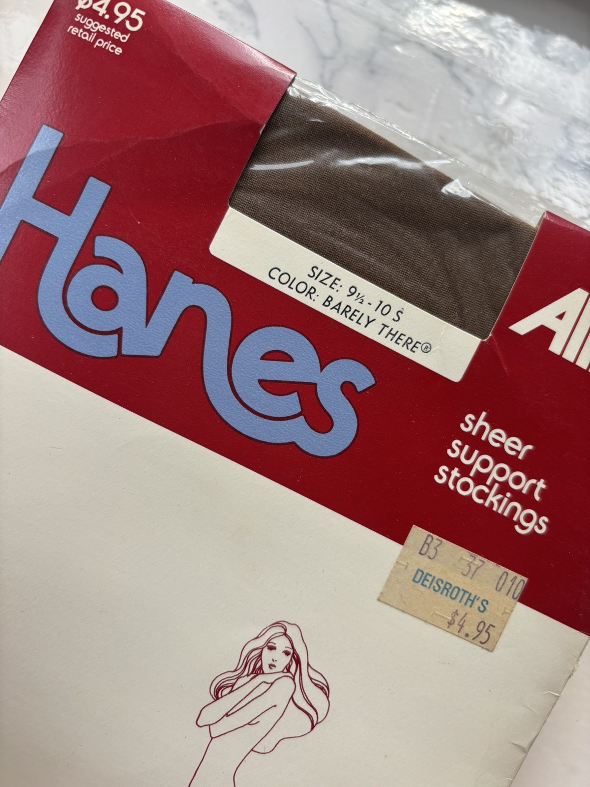 1PR VINTAGE HANES ALIVE RHT SUPPORT SHEER NYLON STOCKINGS 9 1/2-10 Barely There