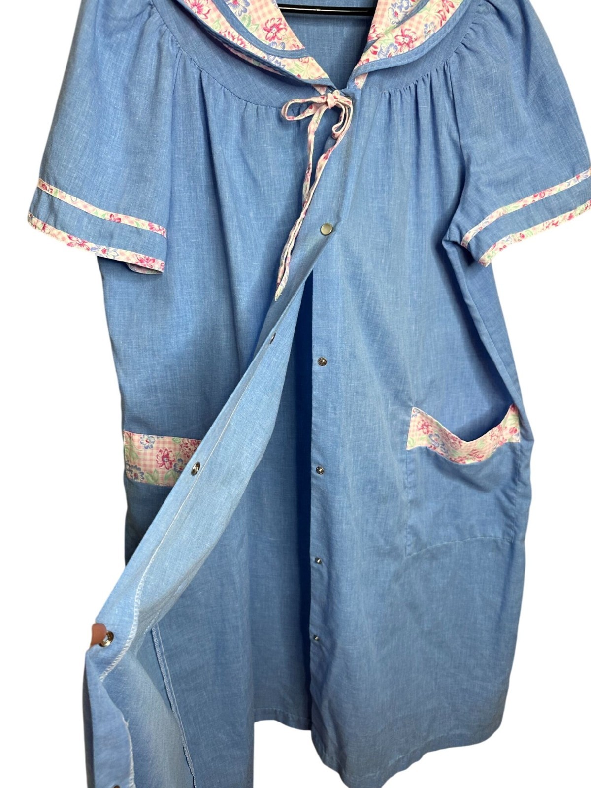 Carriage Court Blue House Dress Robe Duster Lounger Chambray Grandma MuMoo Med