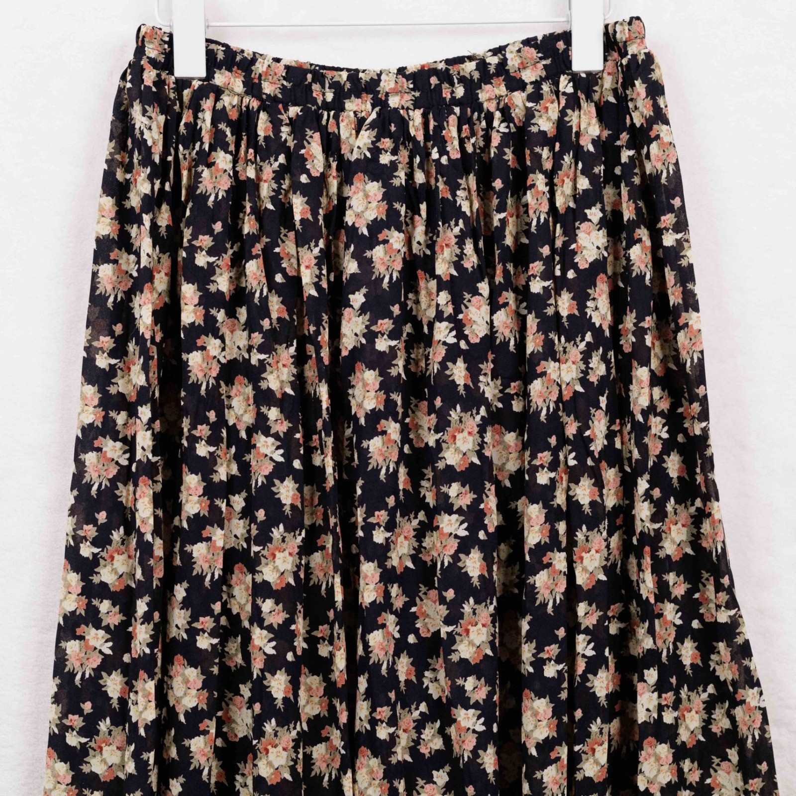 BONJOUR Vtg 90s Floral Bouquet Gathered Maxi Skirt Dark Romantic Cottagecore M