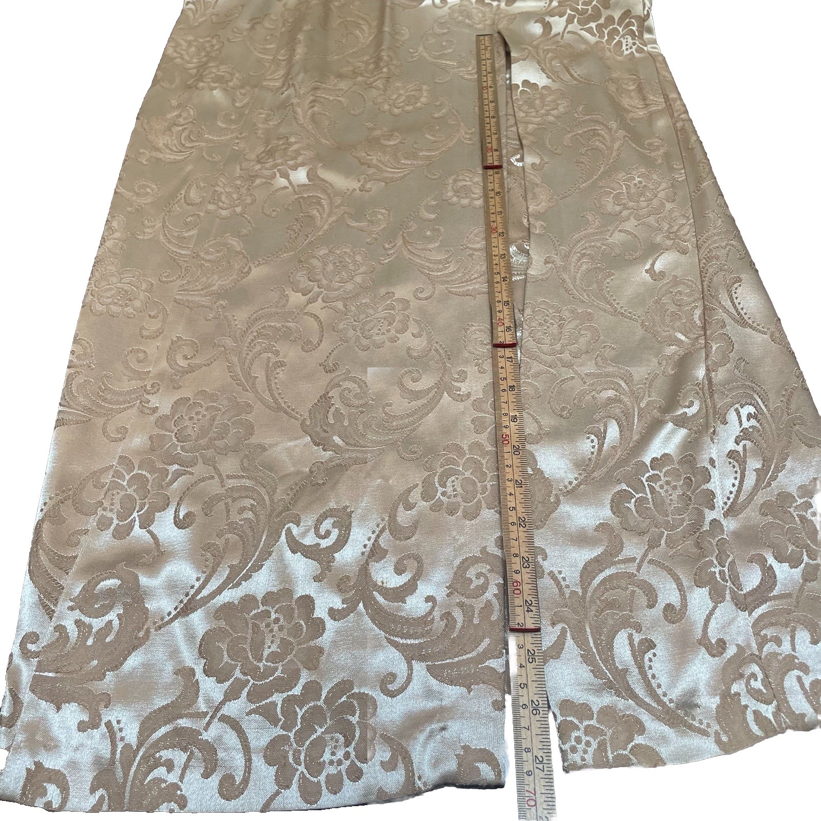 VTG 80s Niki Originals Brocade Cheongsam Maxi Gown Dress Gold Beige 14 Coquette