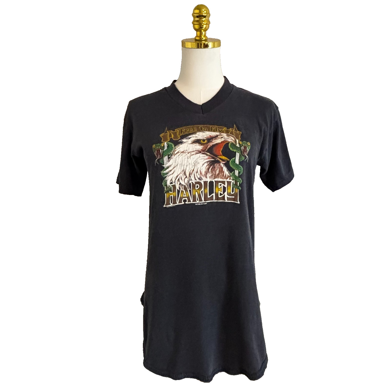VTG 80s Harley Davidson 3D EMBLEM Free To Fly Snake Eagle Biker Fade T Shirt M L