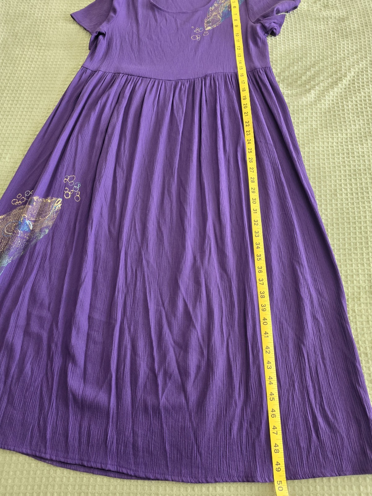Vintage 80s 90s Purple Rayon Dress Hand Painted Fish Womens Large XL Whimsical