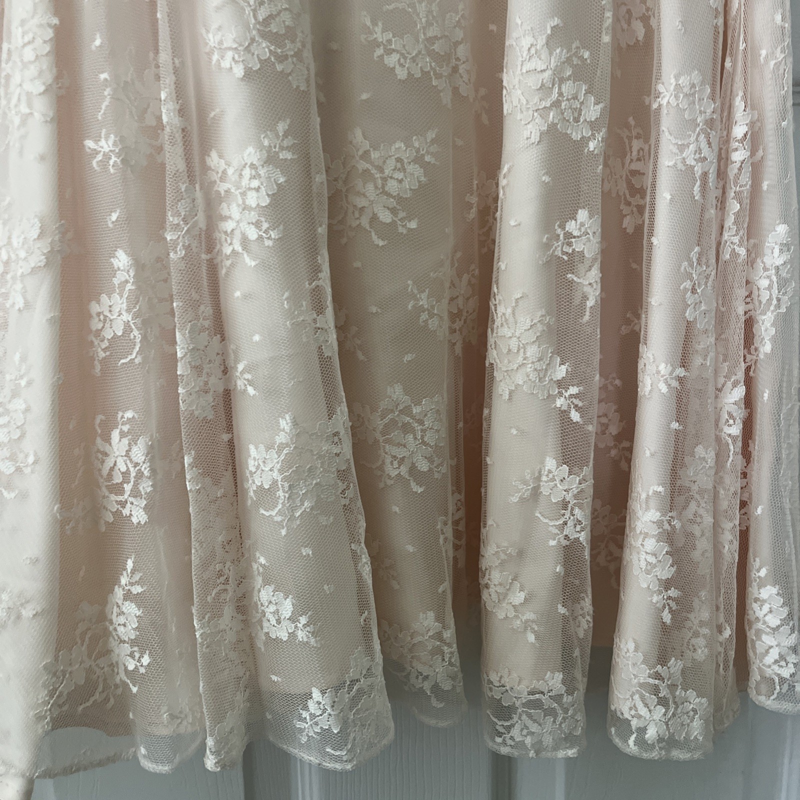 Vtg Womens Barbara Chodos Dress Blush Pink Lace Drop Waist Downton Abbey Tea