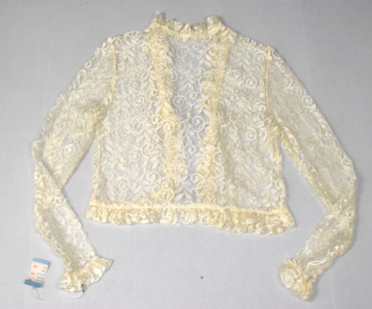 Vintage Lace Top Montgomery Ward Size S 60s Cardigan Style Ivory Lace Ruffle NWT