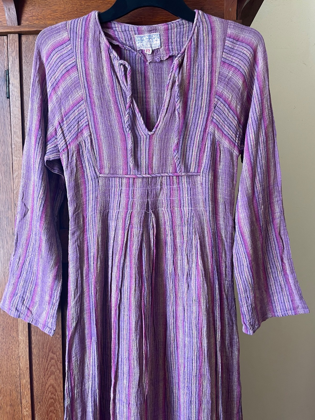 India Imports Rhodes Island XS Vintage 1970s cotton gauze maxi peasant dress