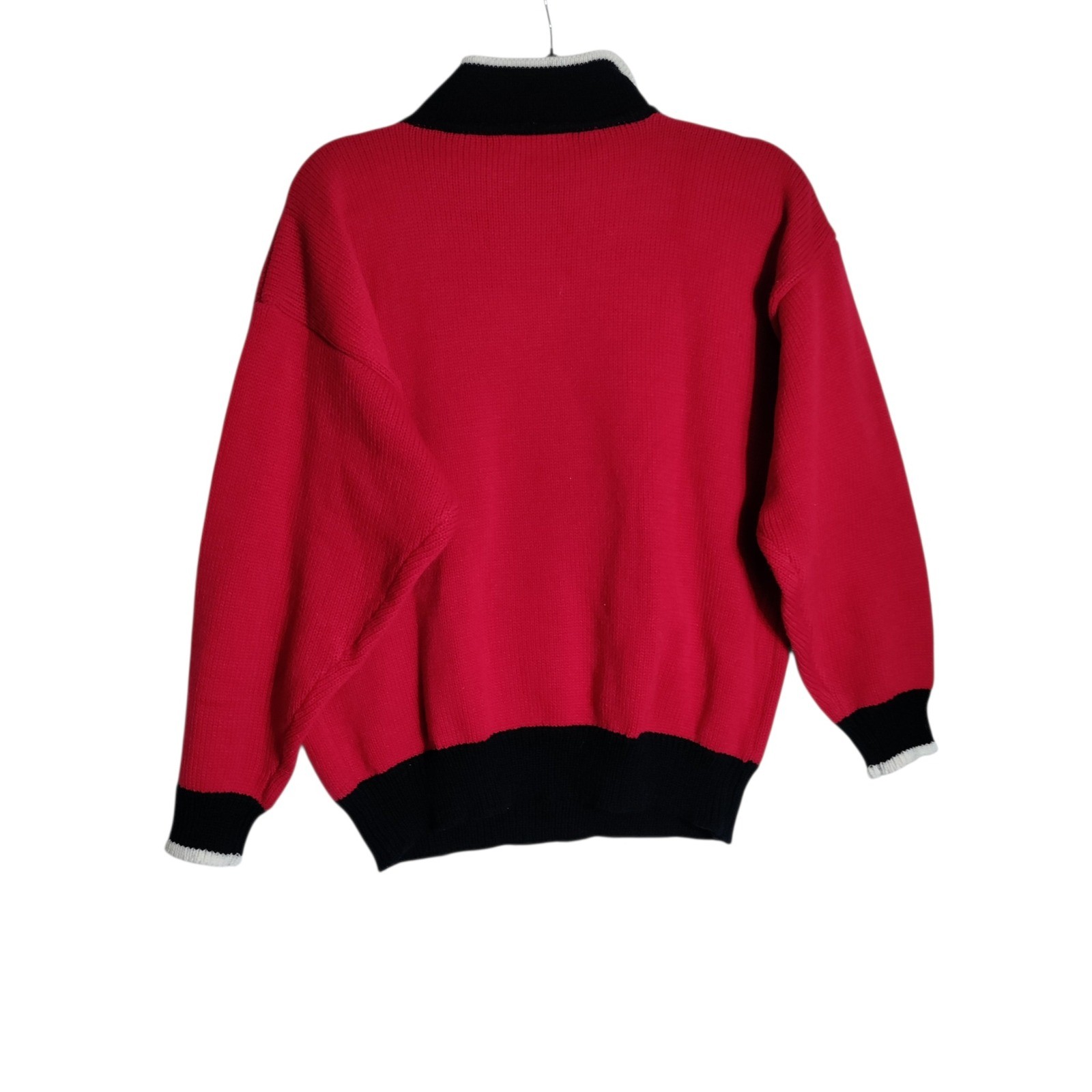 Vintage I’m Inflaks Red Cat Intarsia Knit Sweater Polo Collar Retro 80s 90s